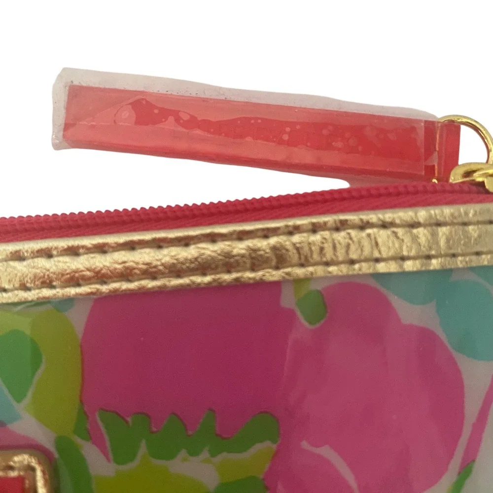 Lilly Pulitzer Estee Lauder‎ Pink Green Floral Vinyl Cosmetic Makeup Bag Pouch
